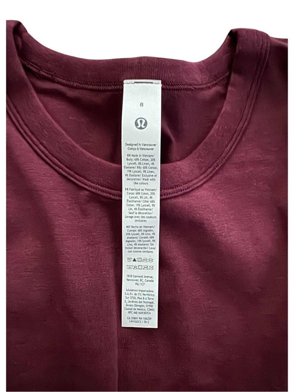 Lululemon Classic-Fit Cotton Blend T-Shirt Dress Garnet NWT Sizes 8 - Picture 4 of 5